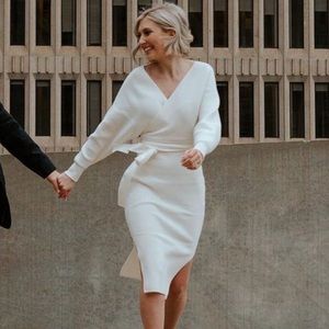 White Knit Wrap Dress